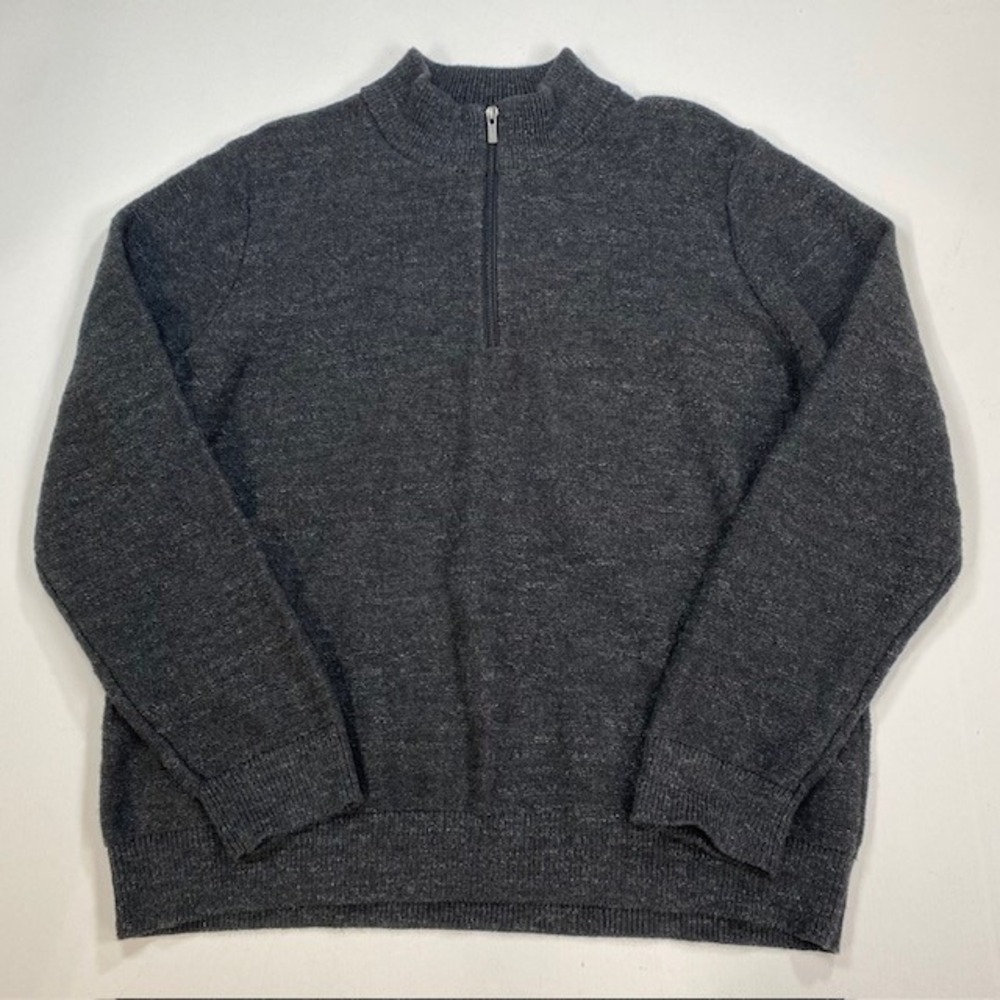 L L Bean Mens XL Organic Cotton Quarter Zip Sweater Dark‎ Gray Long Sleeve